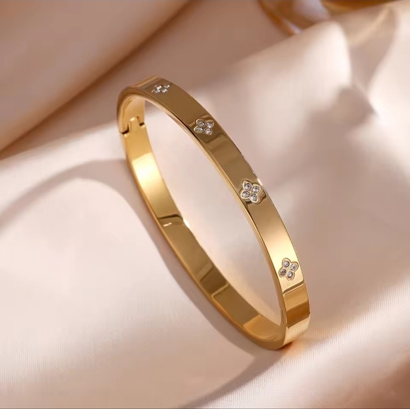 Anthropologie Jewelry - Gold Zirconia Bangle ✨ Elegant Stainless Steel Bracelet